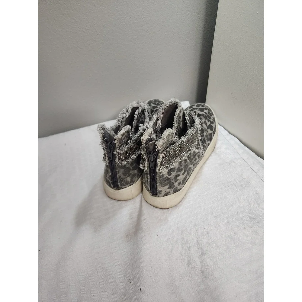 Very G Leopard Print High Top Sneakers Rhinestone Straps Grey Black Womens 8.5